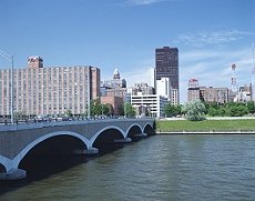 view of city from the water in des moines iowa