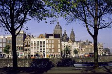city buildings in downtown amsterdam netherlands