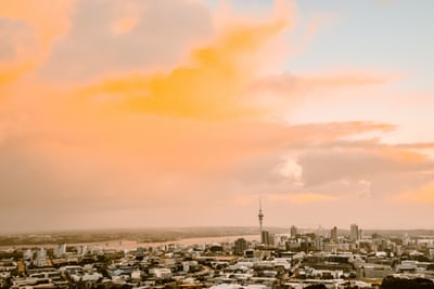 view of city of auckland new zealand from the air.