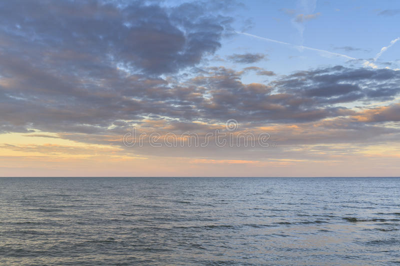 clouded sky over water in sandusky ohio usa.