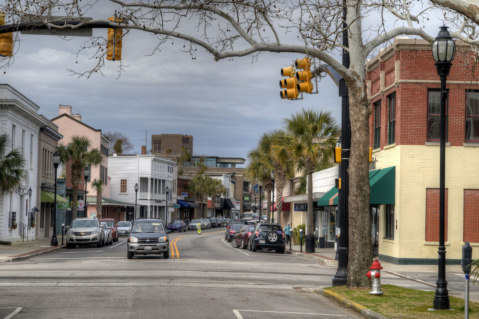 city street and buildings in beaufort south carolina usa
