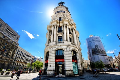 unique building at end of a street in madrid spain