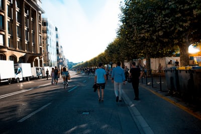 city street and buildings in geneva switzerland.