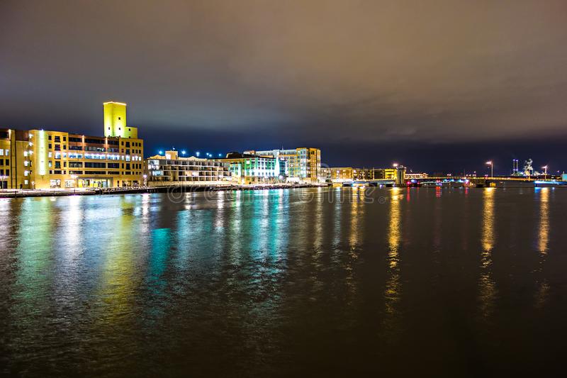 view of the city of green bay wisconsin usa at night.